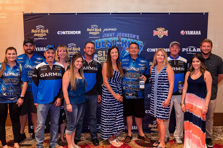 Anglers on the Tuppens boat celebrating a release during competition